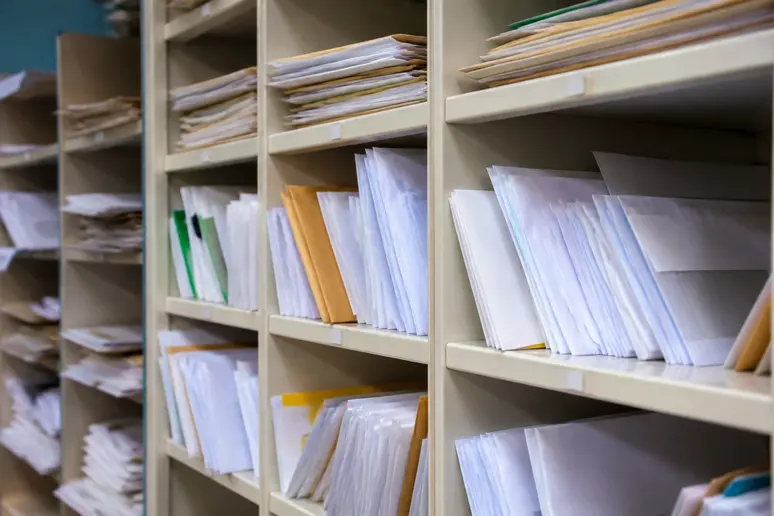 Lettres triées dans les casiers d'un centre de tri postal pour l'acheminement du courrier à Alençon