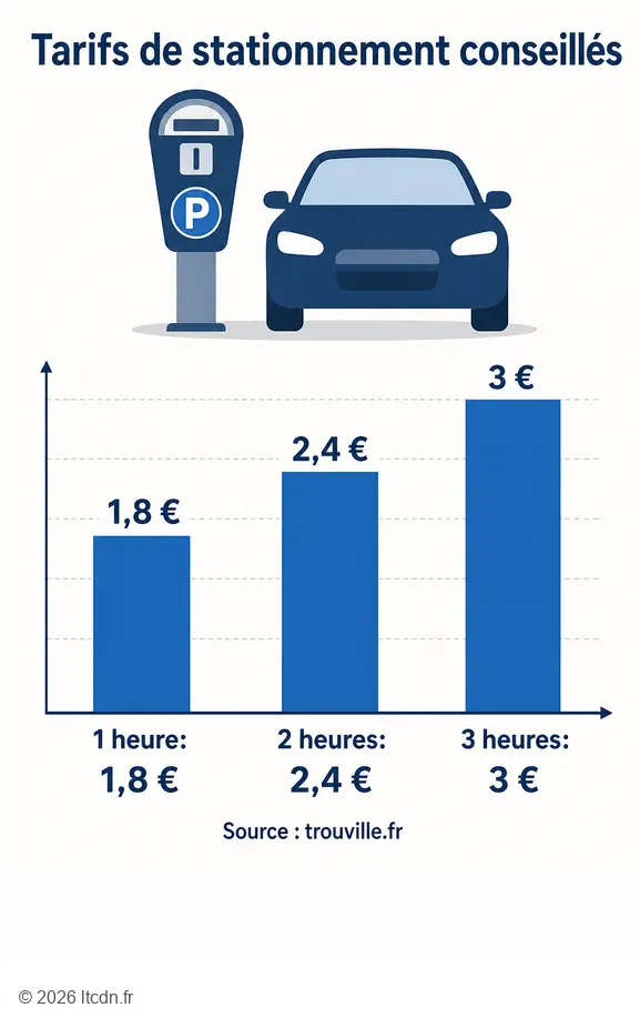 Graphique des tarifs de stationnement horaire à la gare de Trouville-Deauville.