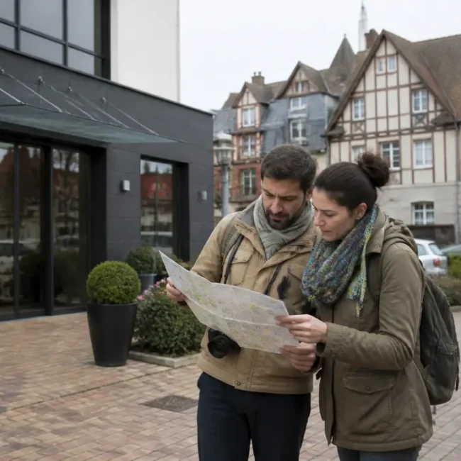 Hôtel Mercure Deauville Centre avis sur l'établissement avec des touristes devant l'entrée