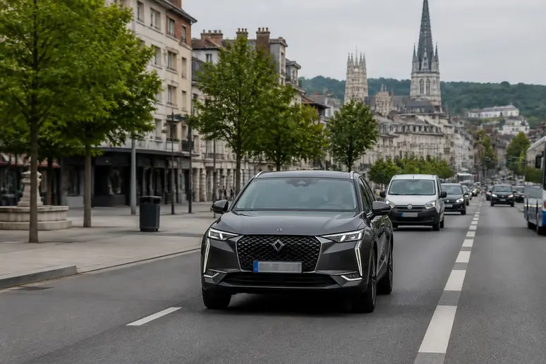 Voiture circulant sur un boulevard urbain dans le périmètre de la ZFE de la métropole