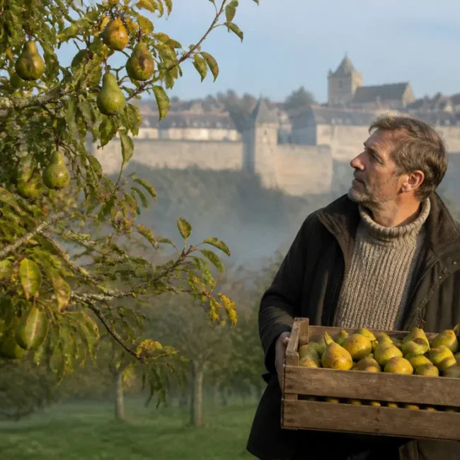 Producteur récoltant des poires pour le poiré pour Profiter Domfront Orne au verger