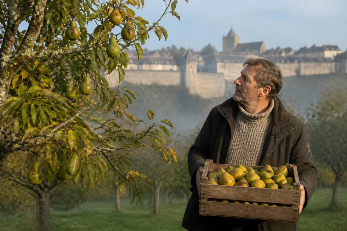 Producteur récoltant des poires pour le poiré pour Profiter Domfront Orne au verger