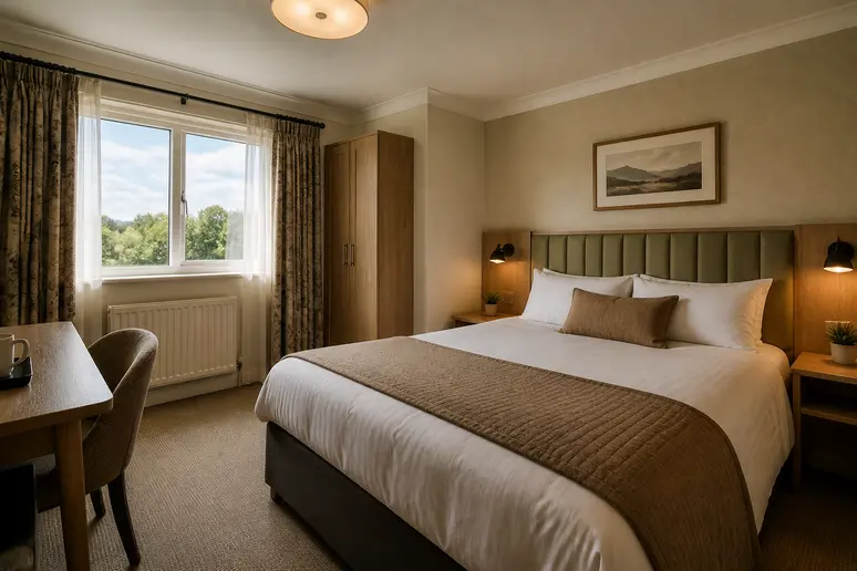 Aménagement intérieur d'une chambre double à l'Hôtel Le Bellevue Villerville