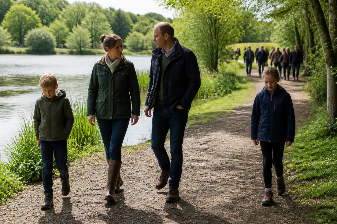 Famille en promenade le long du lac de pont l'évêque activités baignade en Normandie.