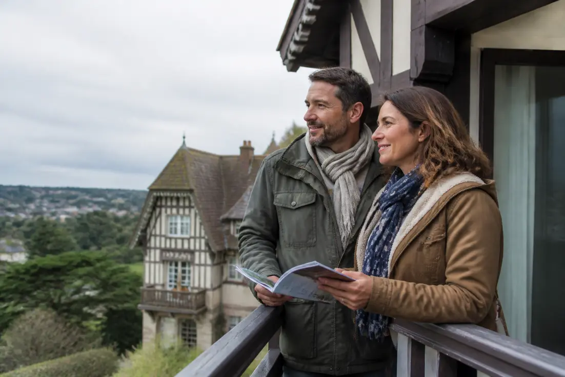 couple sur un balcon normand profitant de leur séjour avec pierre et vacances deauville meilleurs tarifs